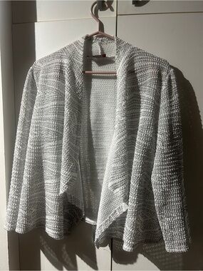 Open-Front Knit Cardigan Sweater in Light Cream